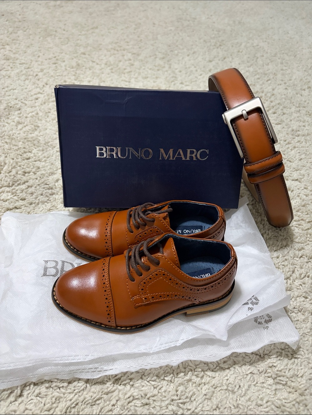 Boys Brown Dress Shoes & Matching Belt